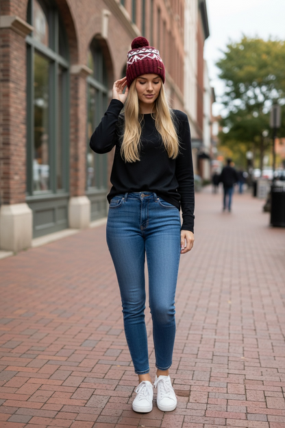 Fleece-lined Nordic Knit Pom Beanie