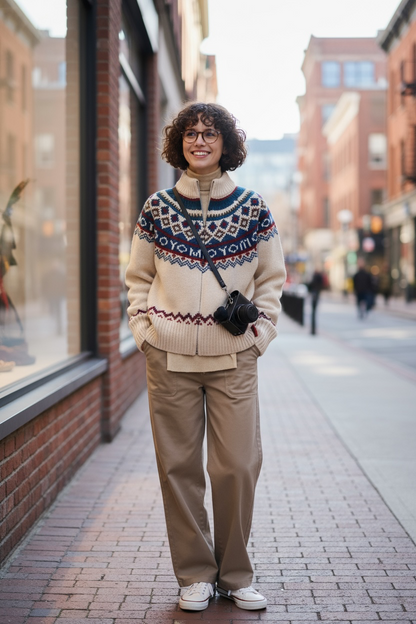 Retro Pattern Zipped Sweater