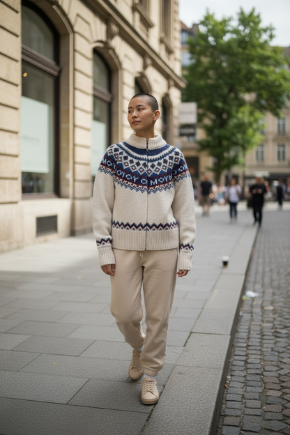 Retro Pattern Zipped Sweater