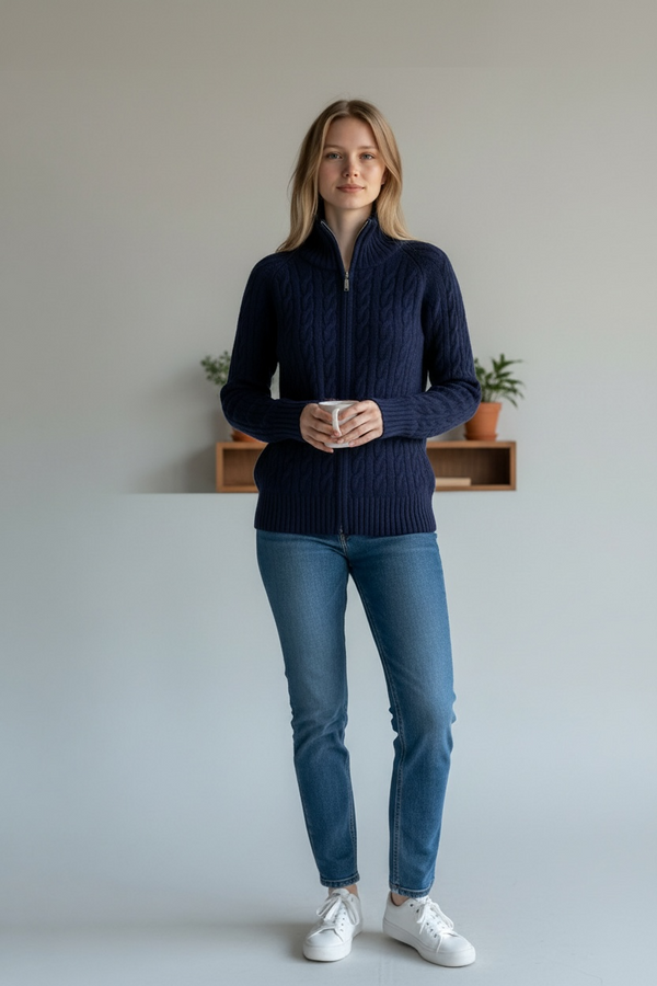 Women’s Wool Cable-Knit Zip Sweater