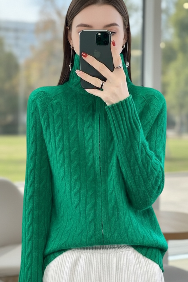 Women’s Wool Cable-Knit Zip Sweater