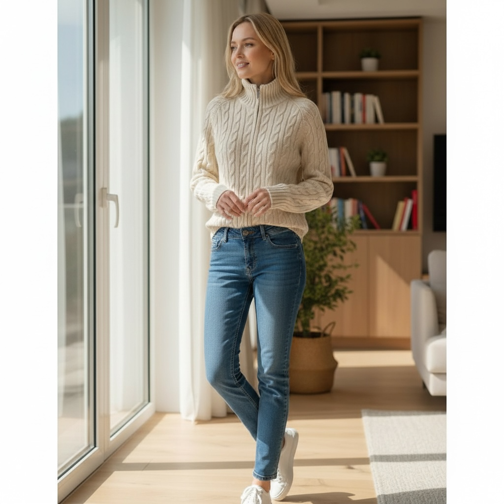 Women’s Wool Cable-Knit Zip Sweater