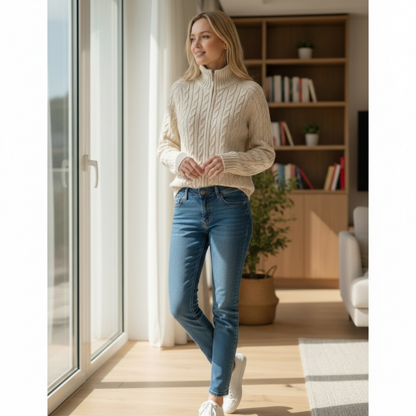 Women’s Wool Cable-Knit Zip Sweater