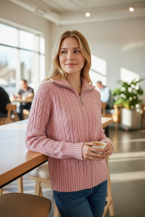 Women’s Wool Cable-Knit Zip Sweater