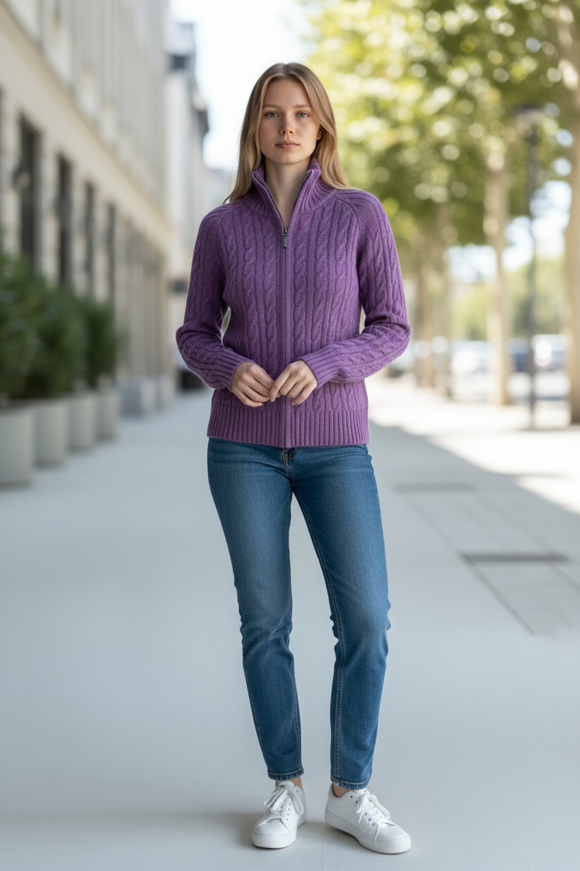 Women’s Wool Cable-Knit Zip Sweater