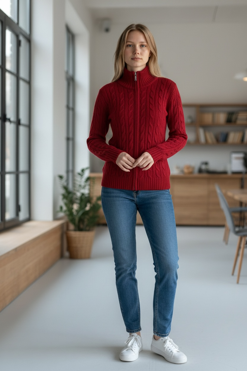 Women’s Wool Cable-Knit Zip Sweater