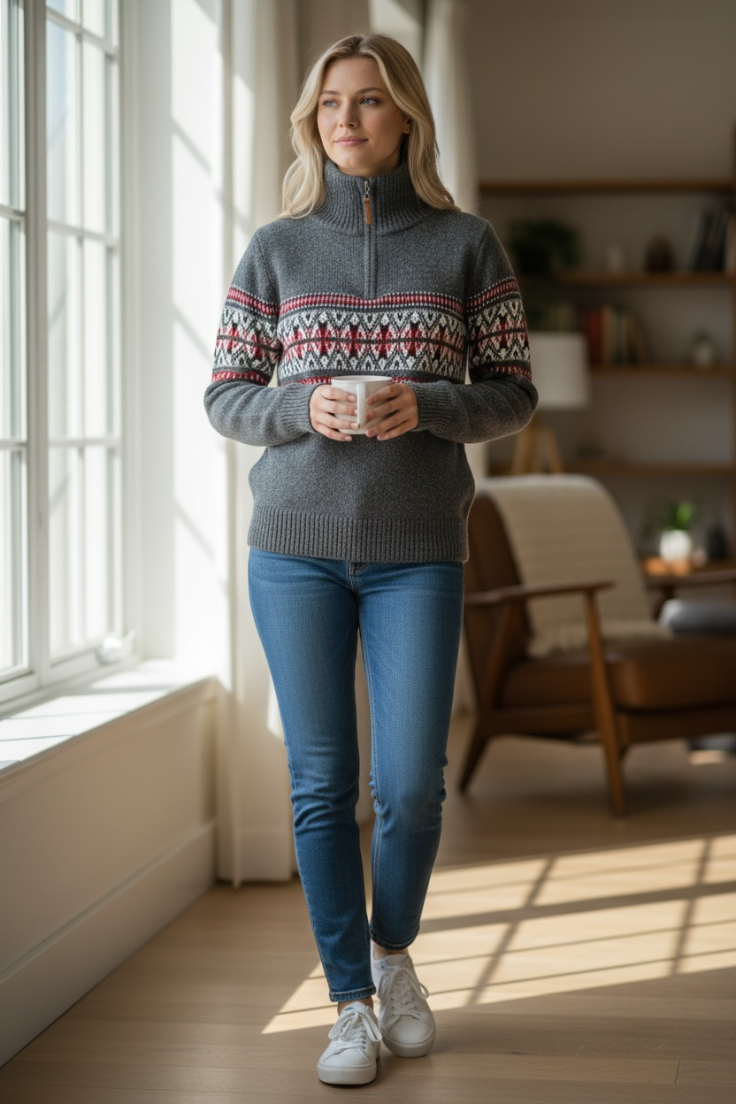 Women’s Zip-Neck Knit Sweater