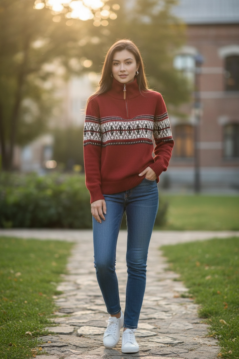 Women’s Zip-Neck Knit Sweater