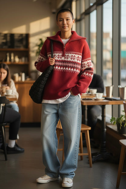 Unisex Half-Zip Knit Sweater