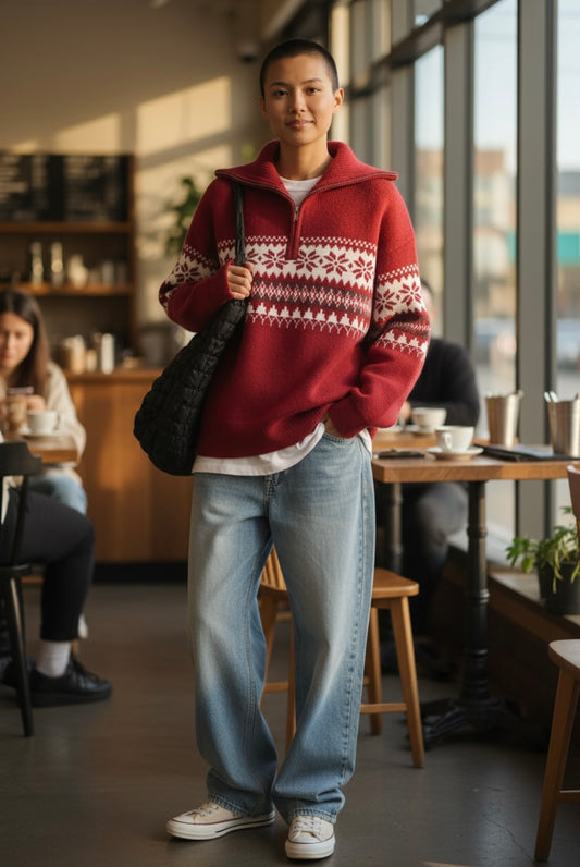 Unisex Half-Zip Knit Sweater