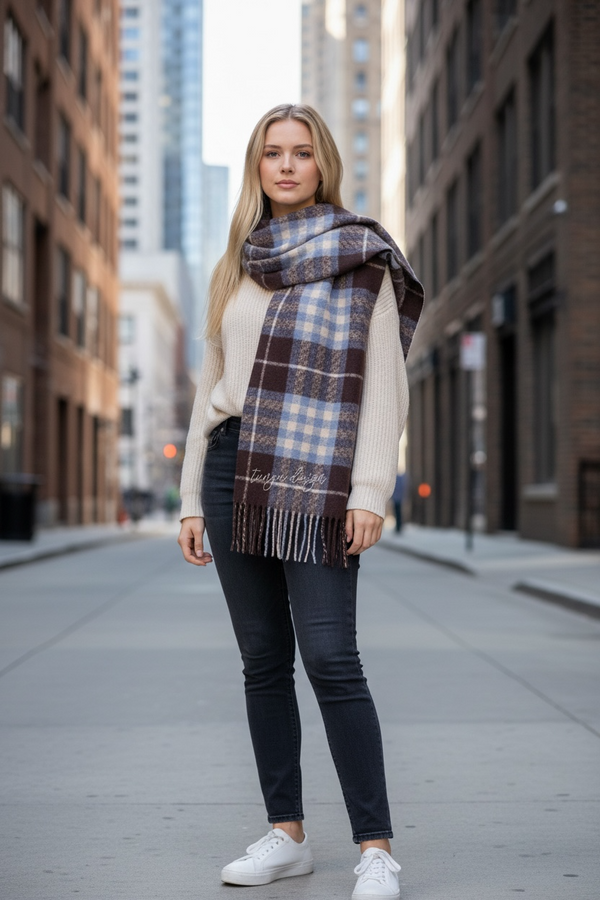 Long Plaid Winter Scarf - Black