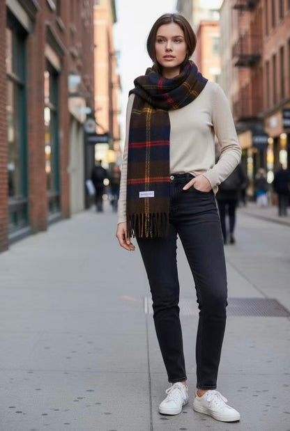 Long Plaid Winter Scarf - Black