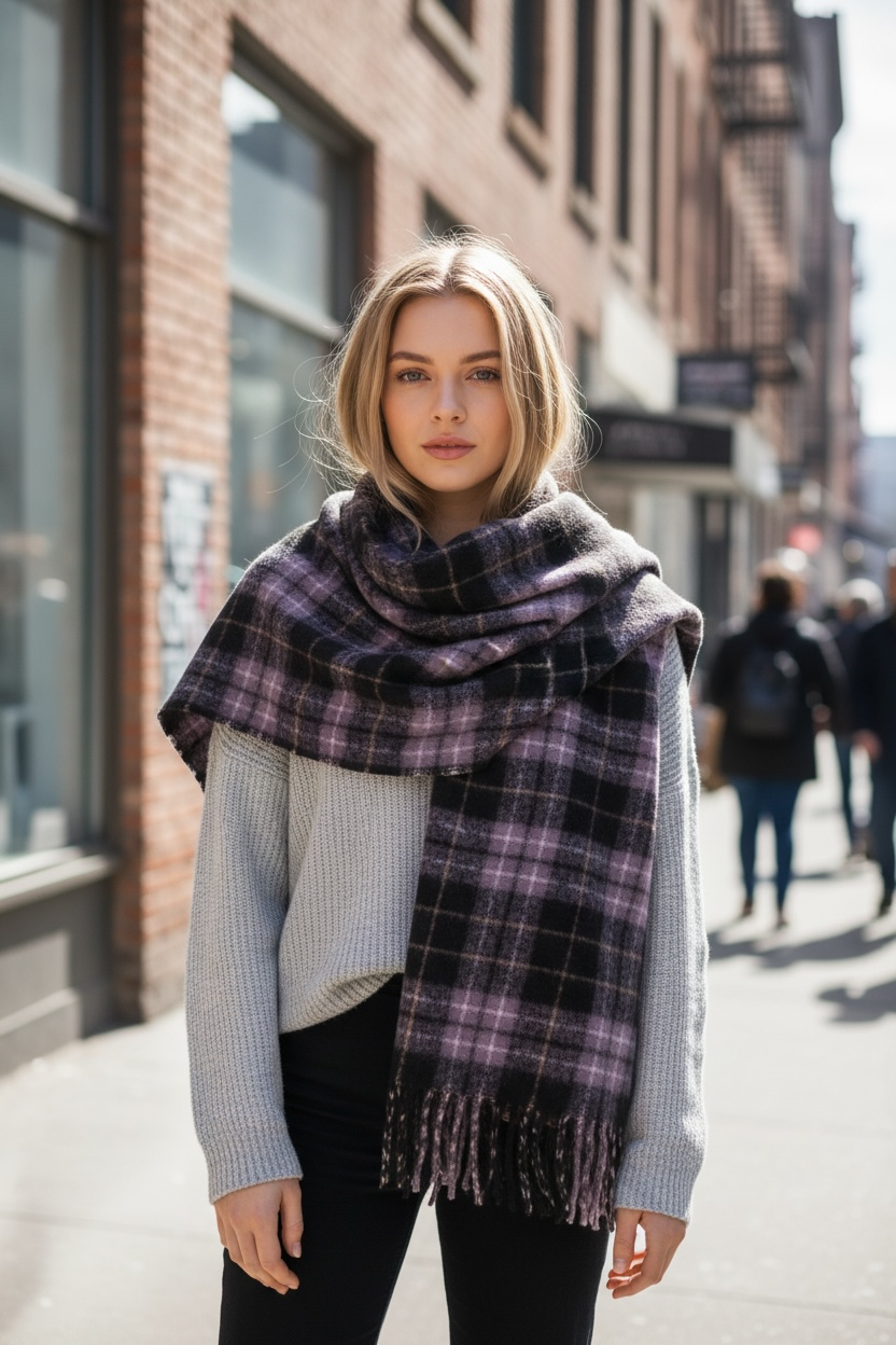 Premium Plaid Winter Scarf - Purple by Joyjocey - view 2 of 4