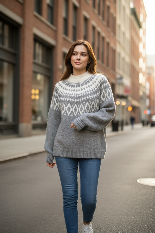 Retro Pattern Crew Neck Sweater