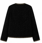 Black Wool Blend Tweed Jacket with Gold Chain Trim