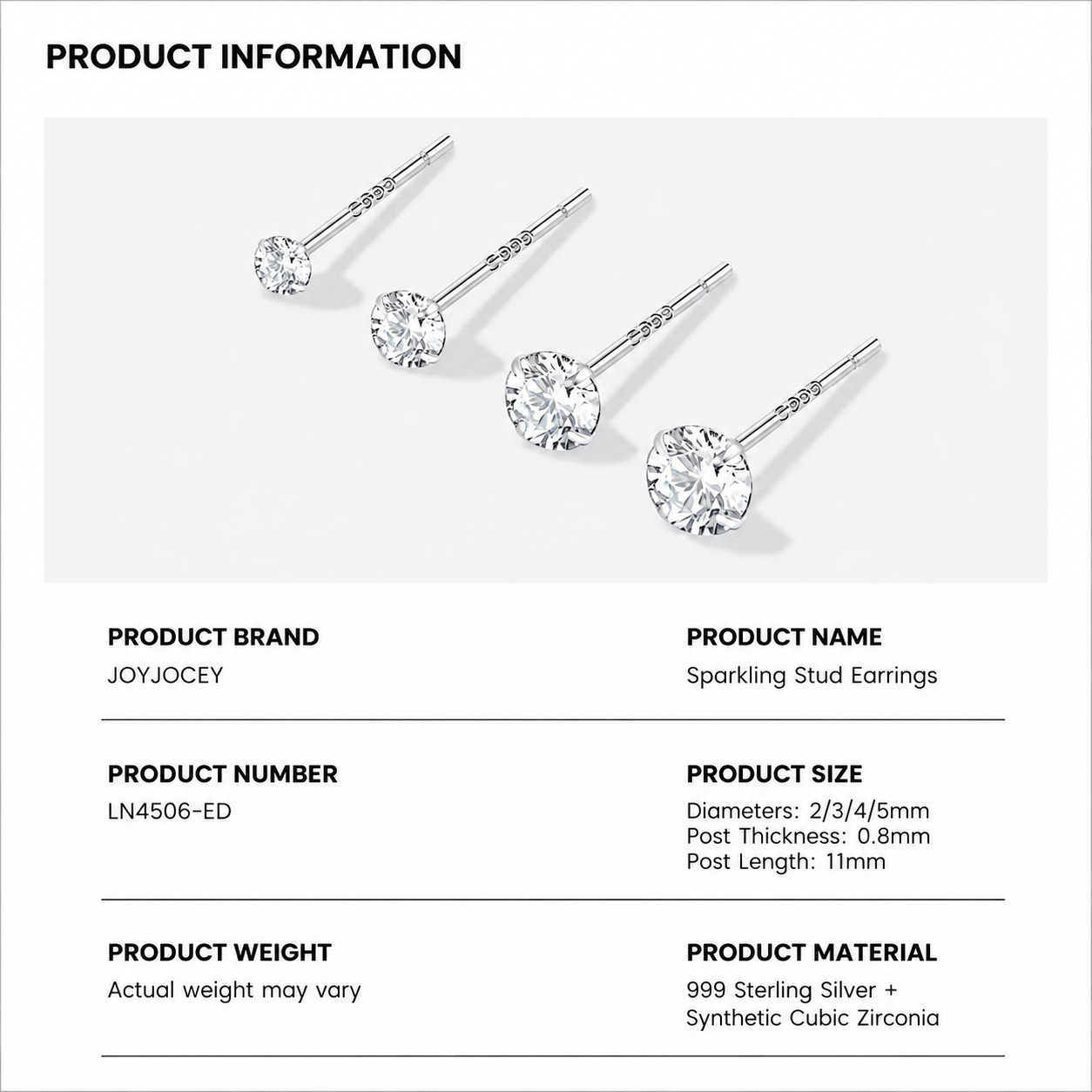 999 Sterling Silver Cubic Zirconia Stud Earrings