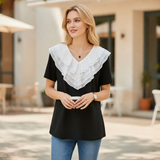 Layered Ruffle Collar Contrast Blouse