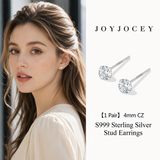 999 Sterling Silver Cubic Zirconia Stud Earrings