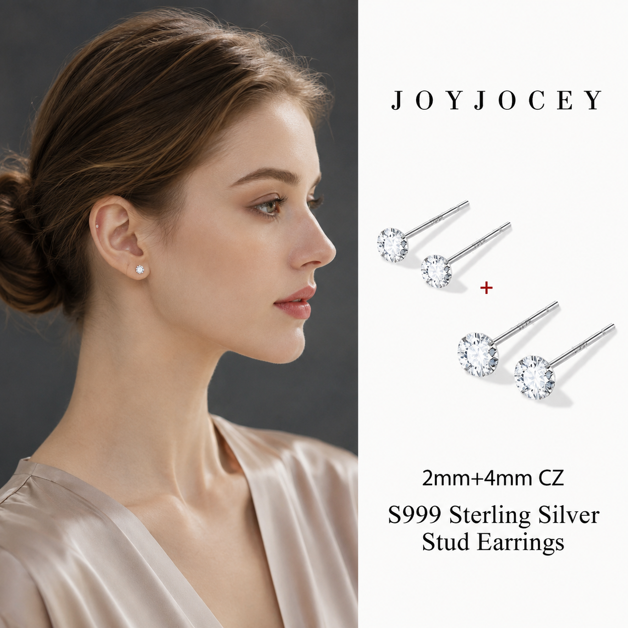 999 Sterling Silver Cubic Zirconia Stud Earrings