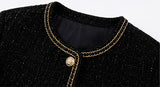 Black Wool Blend Tweed Jacket with Gold Chain Trim