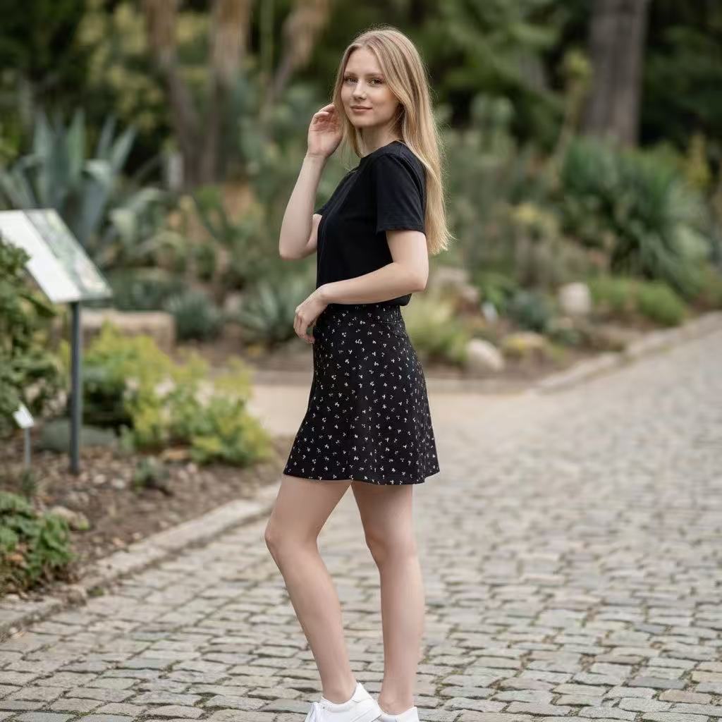 Black Ditsy Floral A-Line Mini Skirt by Joyjocey