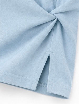 Twisted side knot, slit and stitching detail on the light blue Joyjocey Classic Side-Knot Cotton T-Shirt.