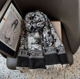 Elegant Black & White Printed Scarf with Fringe by Joyjocey - view 2 of 3