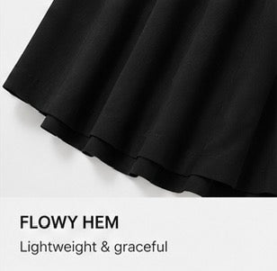 Flowy layered hem detail on the black Joyjocey High-Waist Pleated A-Line Skirt.