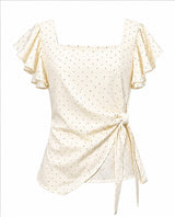 Polka Dot Ruffle Sleeve Wrap Blouse by Joyjocey - view 1 of 8