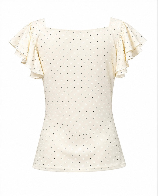 Polka Dot Ruffle Sleeve Wrap Blouse by Joyjocey - view 3 of 8