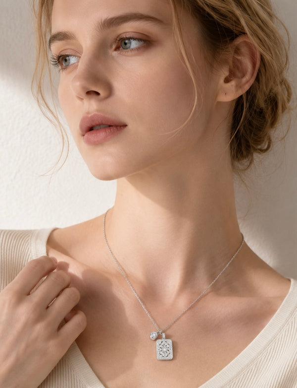 Sparkling Crystal Rectangle Pendant Necklace by Joyjocey - view 1 of 6
