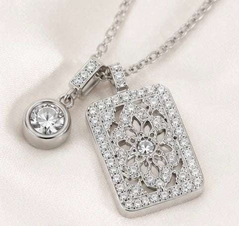 Sparkling Crystal Rectangle Pendant Necklace by Joyjocey - view 2 of 6