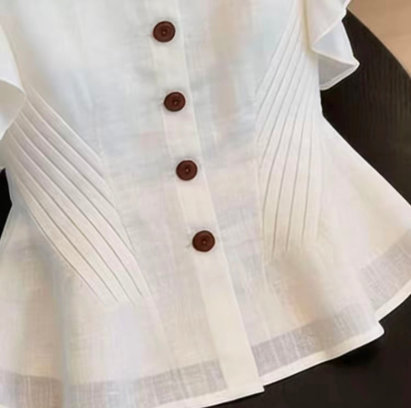 Women's Ruffle Sleeve Button Front Blouse by Joyjocey - view 4 of 5