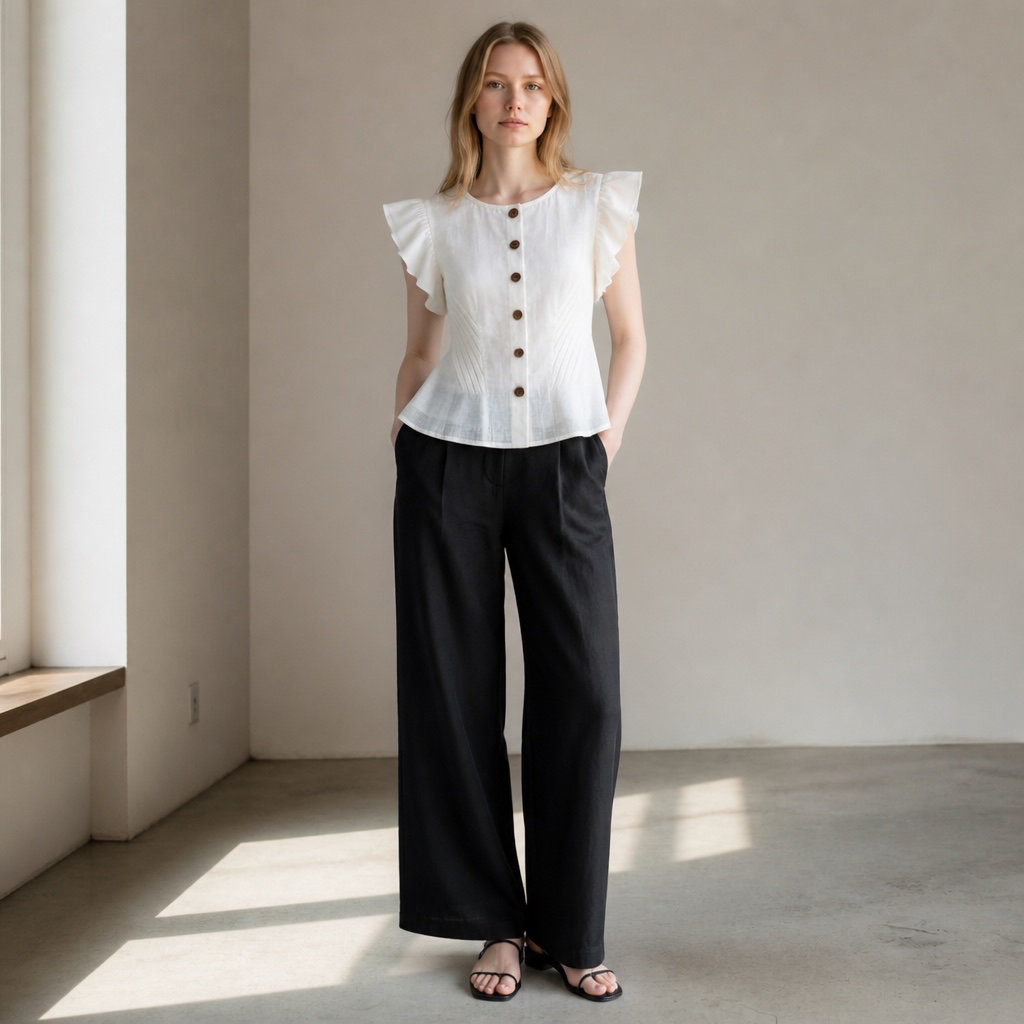Women's Ruffle Sleeve Button Front Blouse by Joyjocey - view 5 of 5